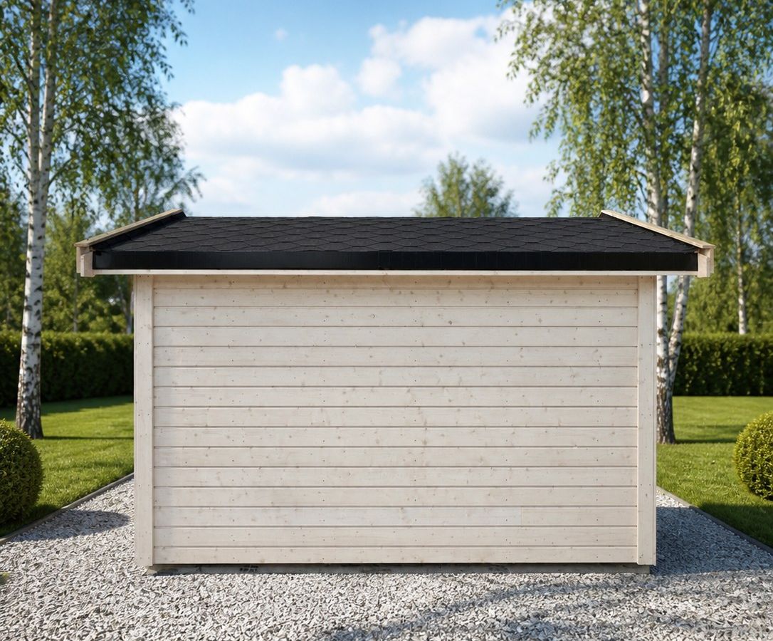 Langside av uteboden med saltak